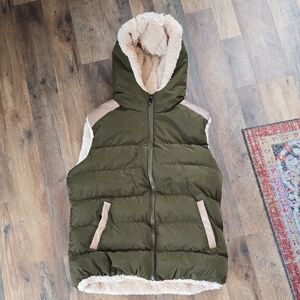 Women's Olive Green Puffer Vest with Hood